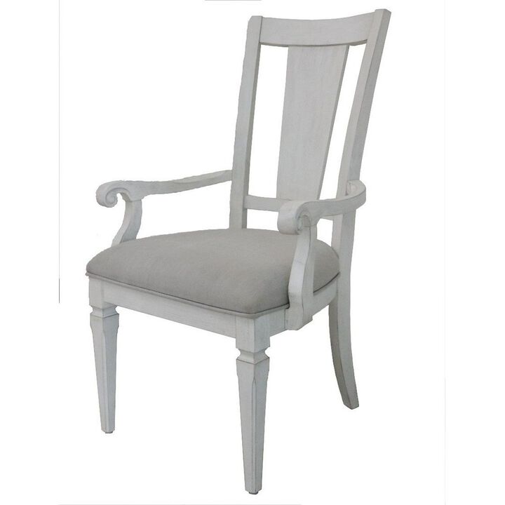 Kate 24 Inch Dining Armchair Set of 2, Light Gray Linen, White Wood Frame - Benzara