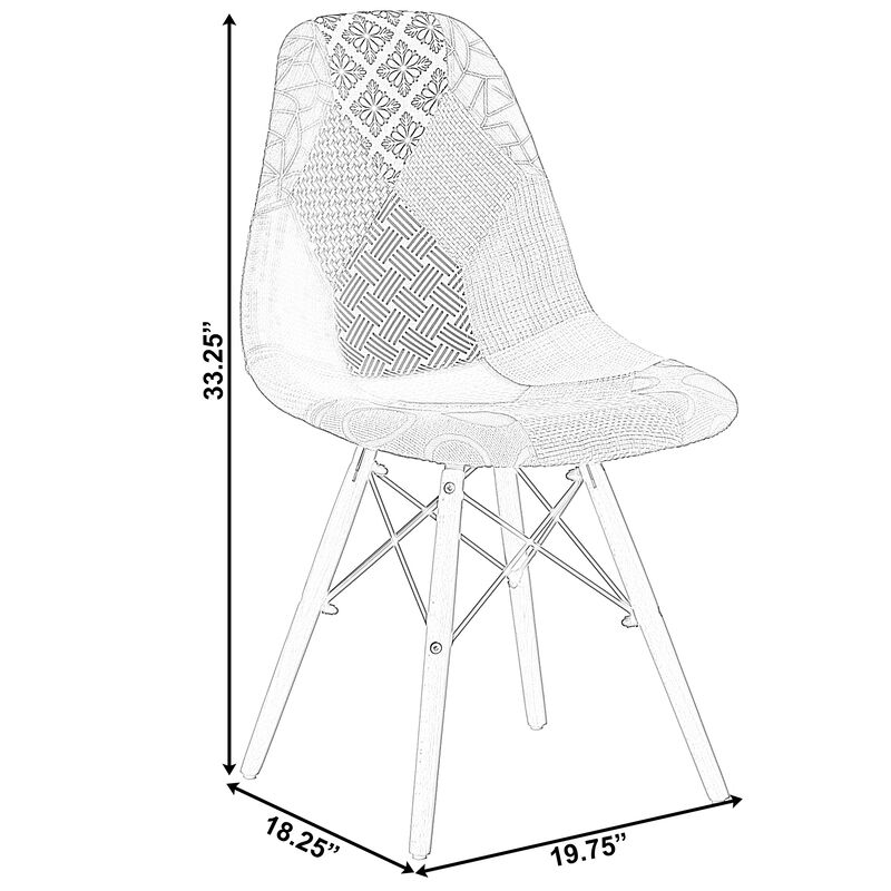 Modern Fabric Patchwork Chair with Wooden Legs for Kitchen, Dining Room, Entryway, Living Room, Single