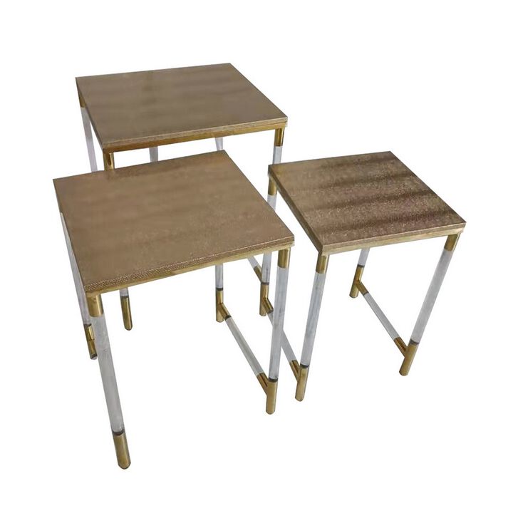 Set of 3 Nesting Side End Tables, Faux Leather Top, Clear Acrylic Legs - Benzara