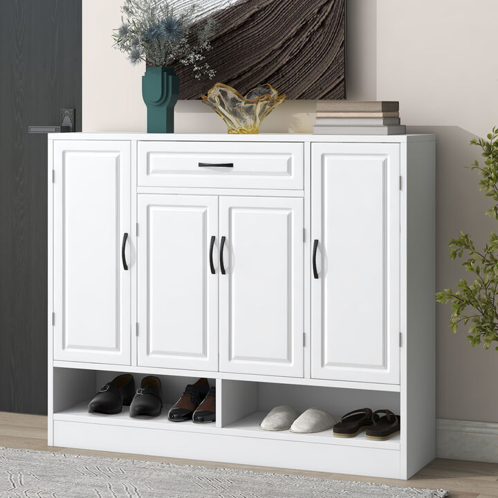 Modern White Shoe Cabinet with Adjustable Shelves
