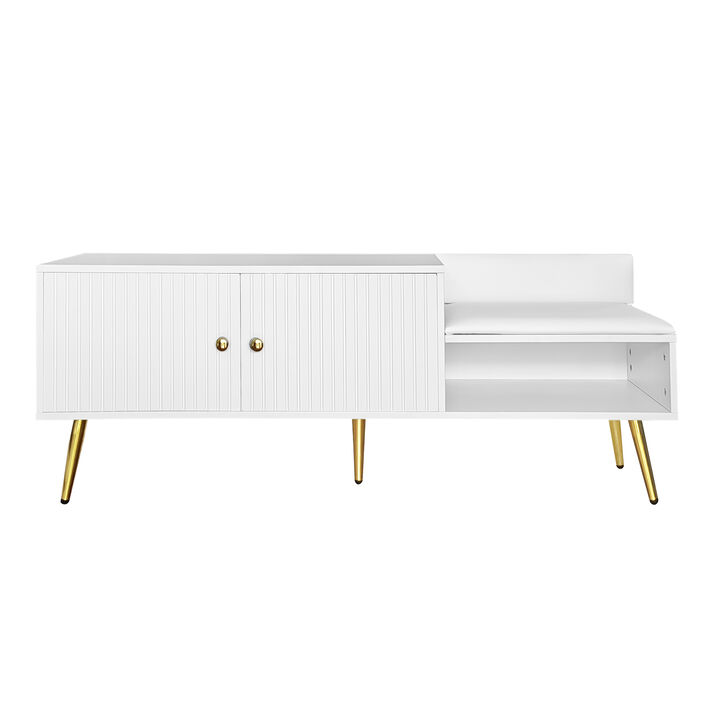Clihome Modern Shoe Storage Bench with Hidden Storage and Upholstered Cushions for Bedside, Living Room and Entryway (White)