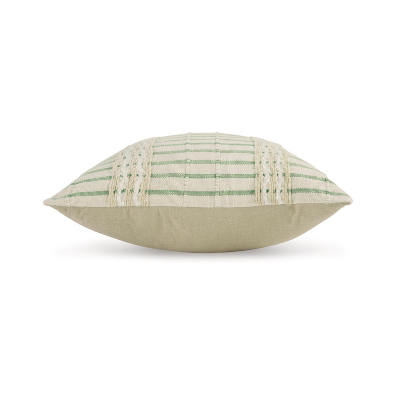 Tony 20 Inch Throw Pillow Set of 4, Striped Design, White and Green Cotton -