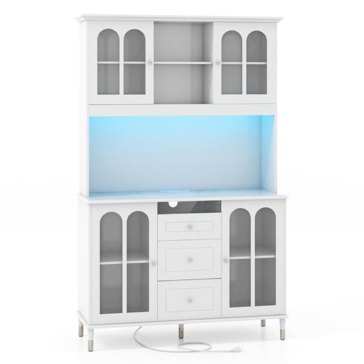 Hivvago 73 Inch Kitchen Pantry Storage Cabinet Freestanding Buffet Cabinet with LED Lights