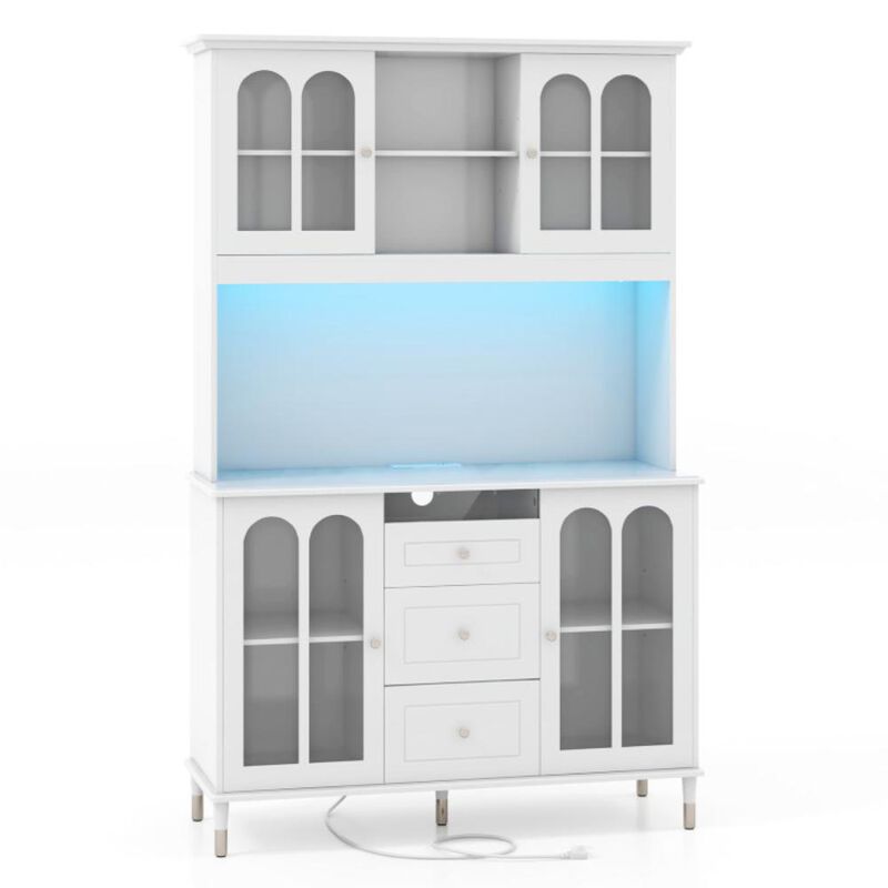 Hivvago 73 Inch Kitchen Pantry Storage Cabinet Freestanding Buffet Cabinet with LED Lights