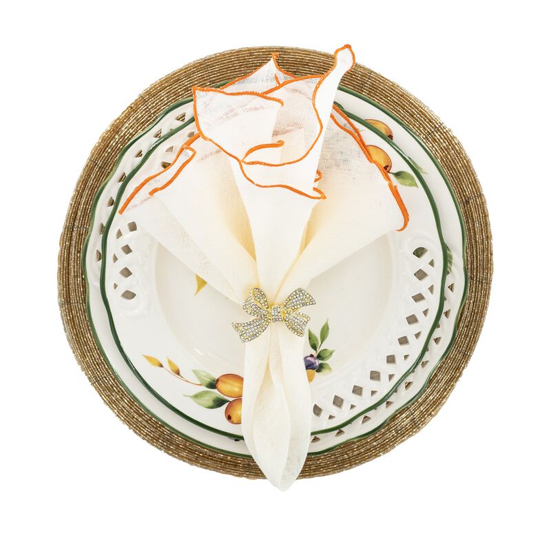 Linen Napkins With Orange Ruffled Edges, Set of 4