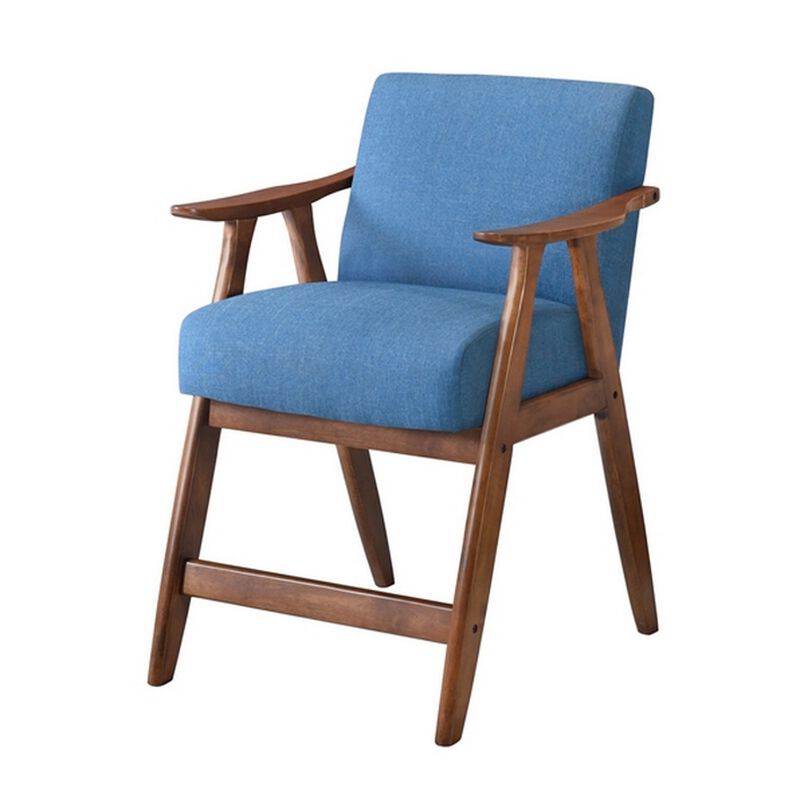 Stella 26 Inch Counter Height Chair, Blue Fabric, Foam Cushions, Brown - Benzara