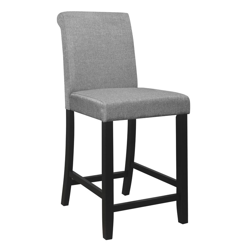 Rina 24 Inch Counter Height Chair, Gray Fabric, Black Wood, Set of 2 - Benzara