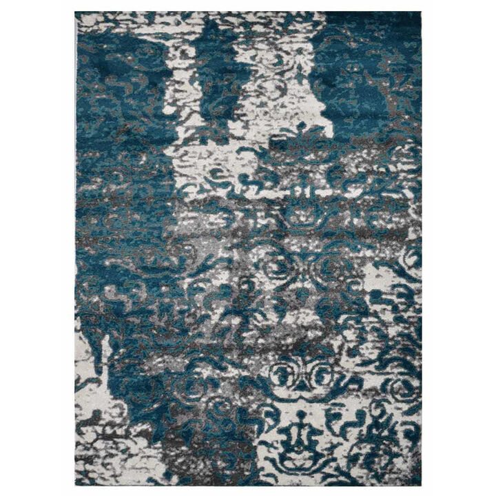 RUGSOTIC CARPETS MACHINE MADE HEATSET POLYPROPYLENE AREA RUGS  - 9'x12', Rectangle Shape, Silver Blue Color, Abstract Modern Design, Midium Pile Machine Made Area Rugs (MX0017)