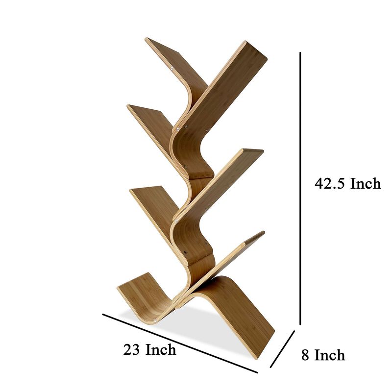Irica Accent Bookshelf, 6 Diagonal Storage Shelves, Brown Bamboo, 43 Inch