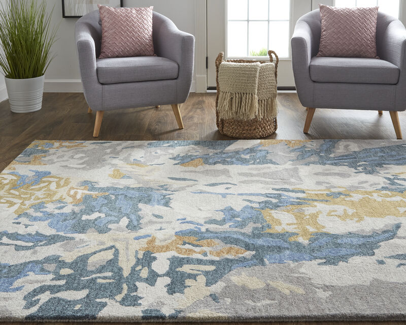 Everley 8645F Gray/Blue/Gold 5' x 8' Rug