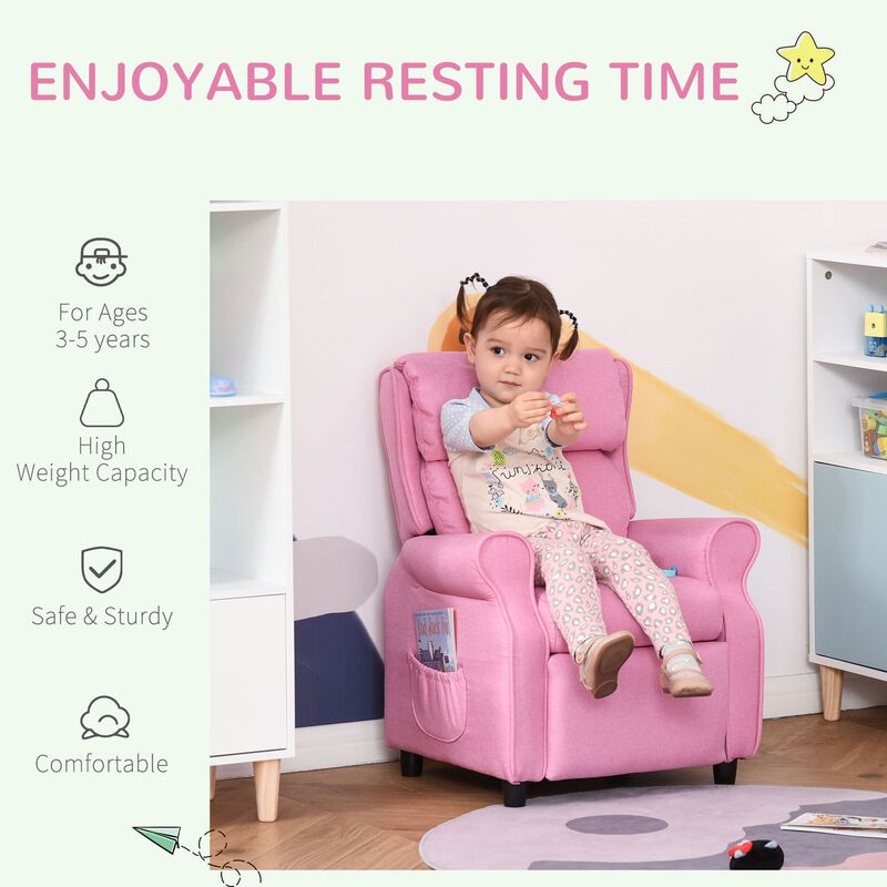Pink Toddler Recliner: Adjustable Chair with Storage for Ages 3-5