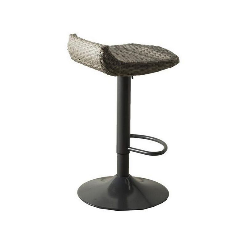Max 34 Inch Outdoor Barstool, Gray Resin Woven Wicker, Foldable, Set of 2-Benzara