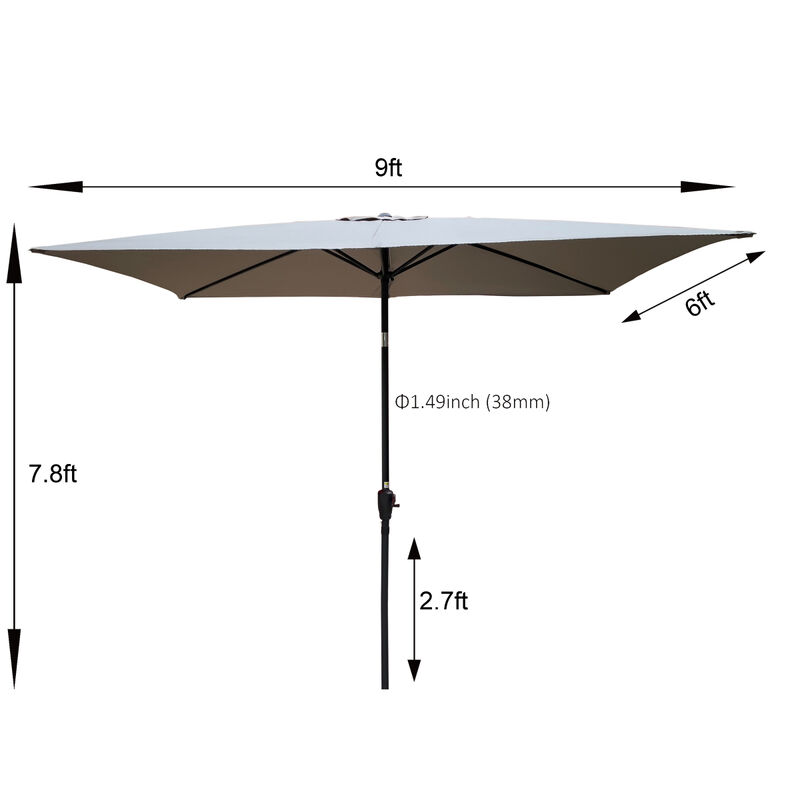 6 X 9FT Patio Umbrella Outdoor Waterproof Umbrella With Crank And Push Button Tilt