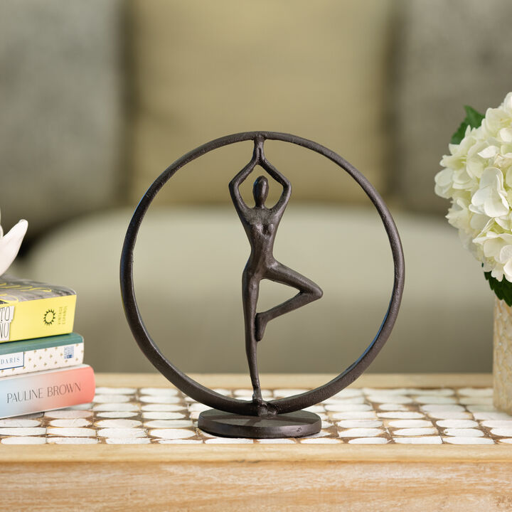 Yoga Tree Pose Circle Cast Iron Sculpture