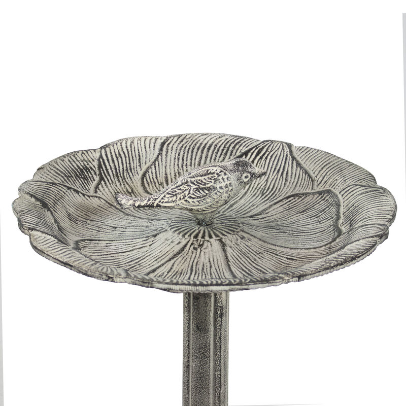 Sunnydaze Bird and Blossom Metal Bird Bath - Antique Gray - 13 in