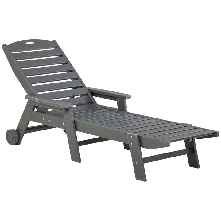 Light Gray Patio Recliner: Adjustable Chaise Lounge Chair with Wheels