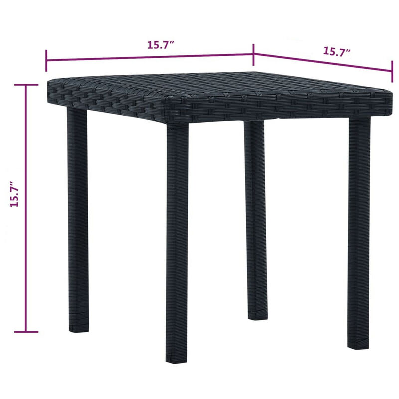 Outdoor Side End Tea Table, 16 Inch Steel, Square Black Poly Rattan - Benzara