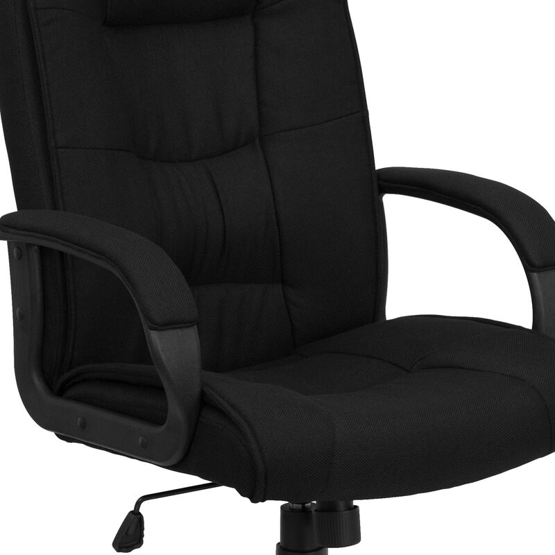 Jessica High Back Black Fabric Executive Swivel Office Chair with Arms
