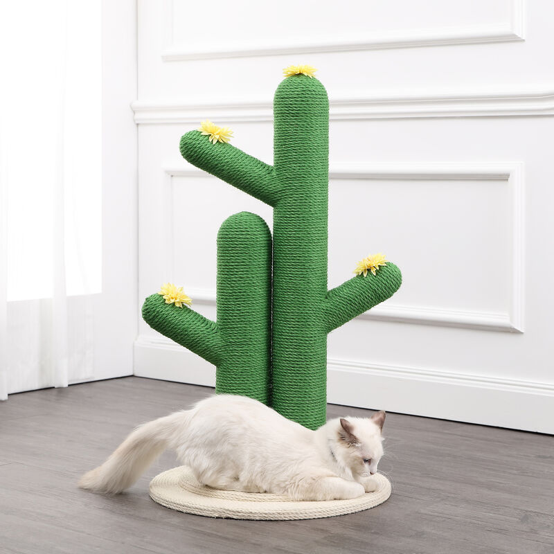 Socorro Modern Jute Double-Cactus Cat Scratching Post with Flower Toys
