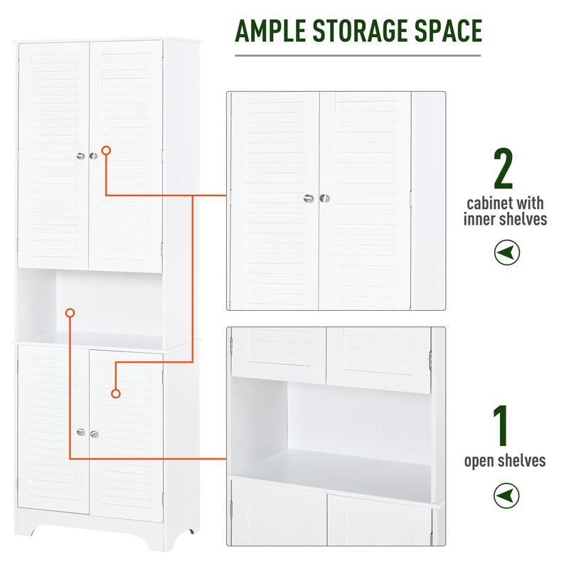 White Bathroom Organizer: Freestanding Linen Tower with Double Doors