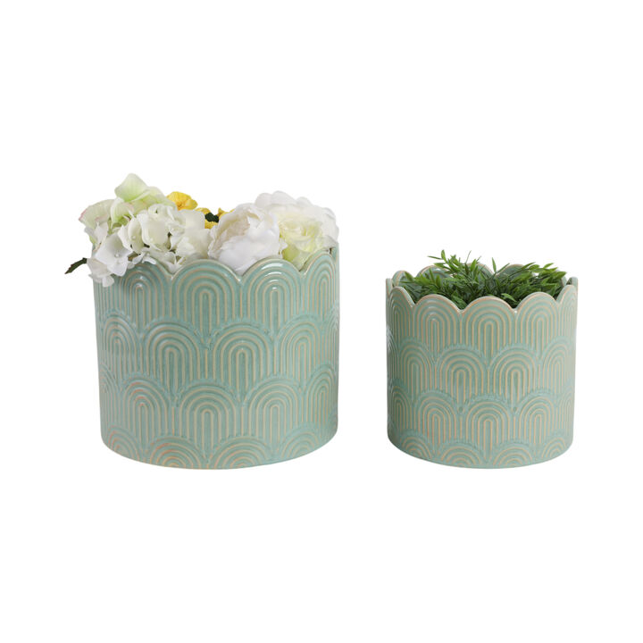 Sage Green Arch Stone Planters set