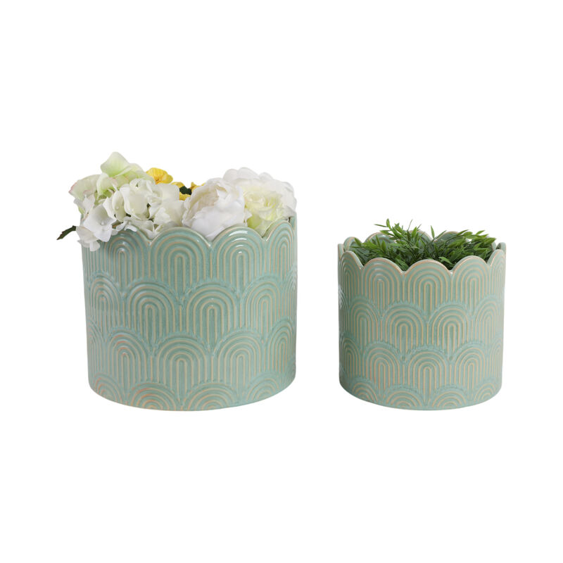 Sage Green Arch Stone Planters set