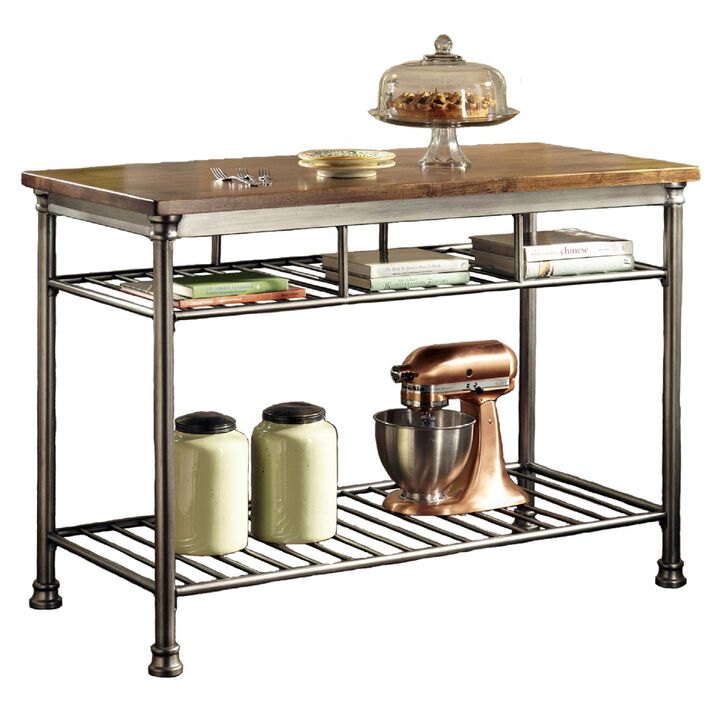 Hivvago Classic French Style Hardwood Butcher Block Top Metal Kitchen Utility Table
