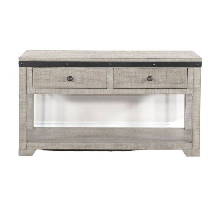 Nelly Sofa Table w Drawer, Shelf, 48 Inch, Black, Gray Mahogany Wood - Benzara