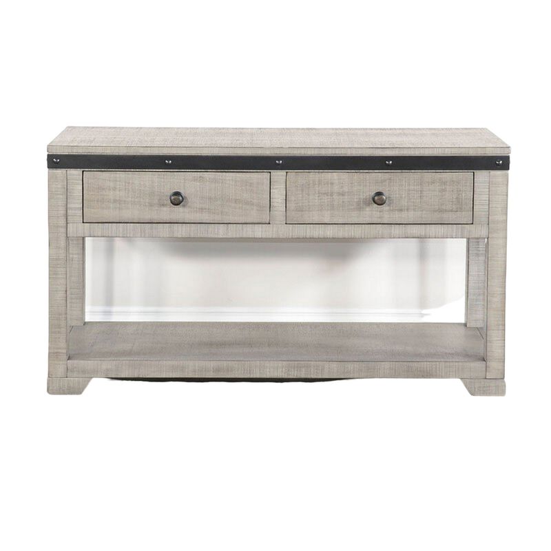 Nelly Sofa Table w Drawer, Shelf, 48 Inch, Black, Gray Mahogany Wood - Benzara