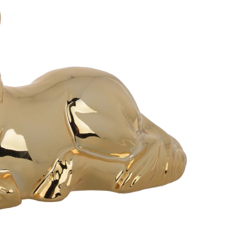11 Inch Sitting Unicorn Figurine, Ceramic Statuette in Gold Metallic Finish - Benzara