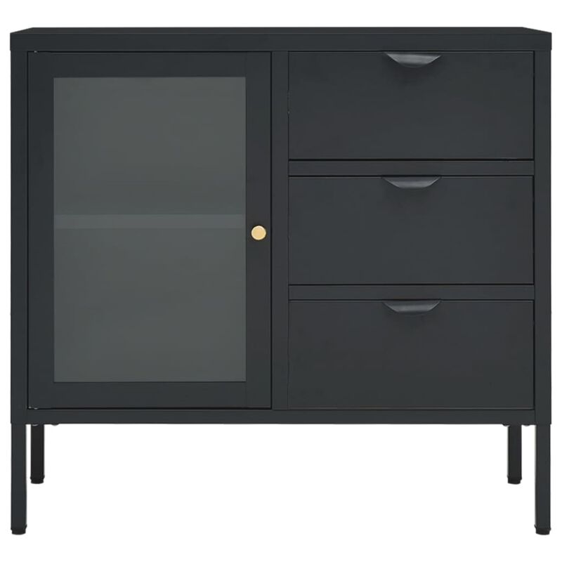 vidaXL Sideboard Anthracite 29.5"x13.8"x27.6" Steel and Tempered Glass