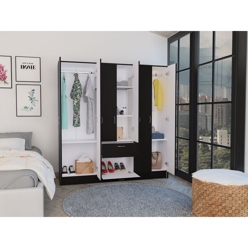Davenport 1-Drawer Rectangle 6-Door Armoire Black Wenge And White