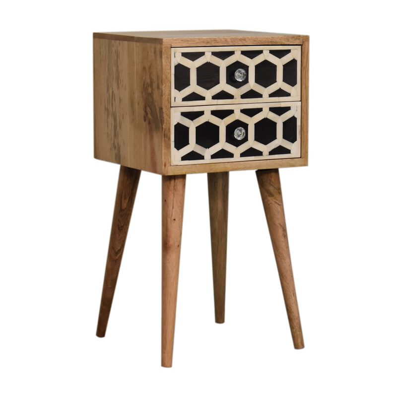 Mini Bone Inlay 2 Drawer Solid Wood NightStand