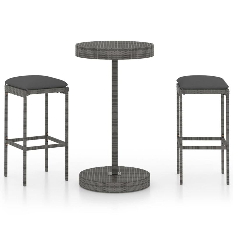 vidaXL 3 Piece Garden Bar Set with Cushions Poly Rattan Gray