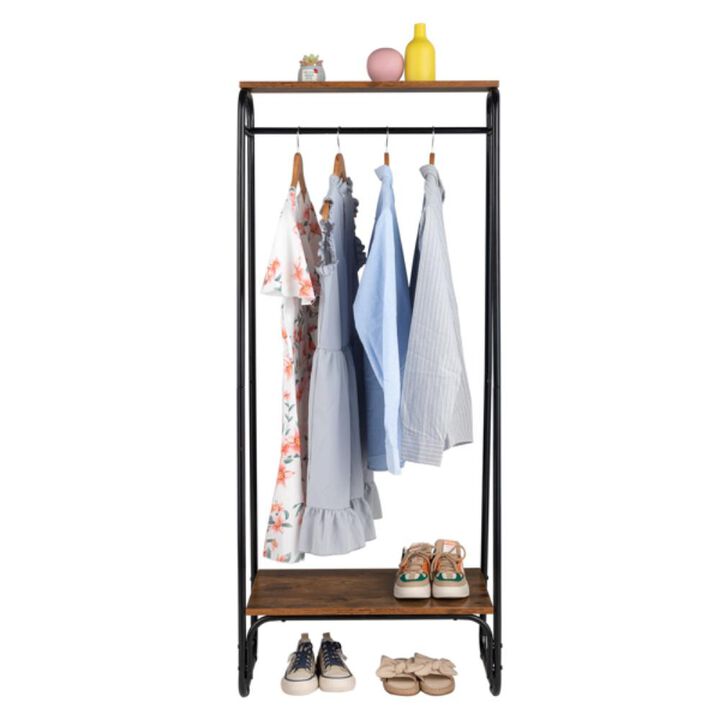 Freestanding Clothes Rack with Shelf, Adjustable Clothing Storage Organizer