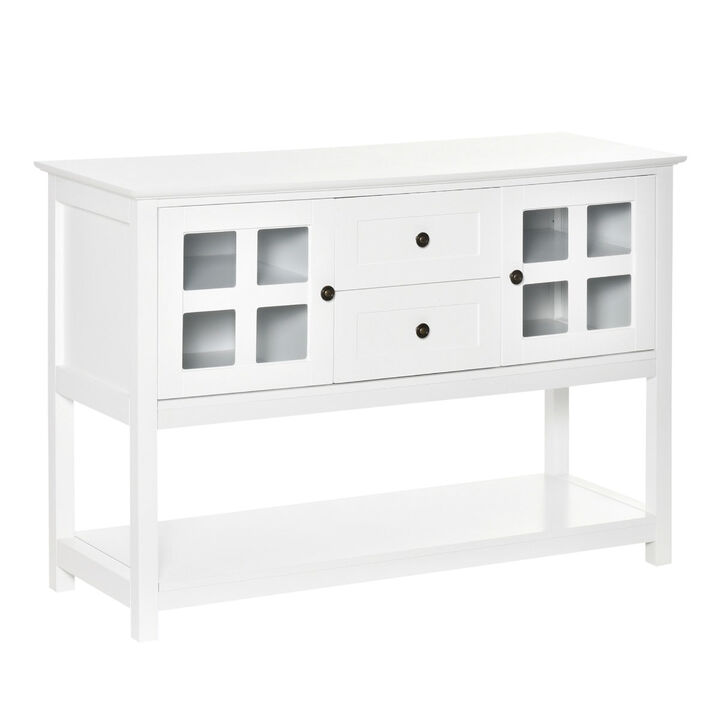 White Kitchen Buffet: Sideboard Cabinet with Glass Doors and Shelves