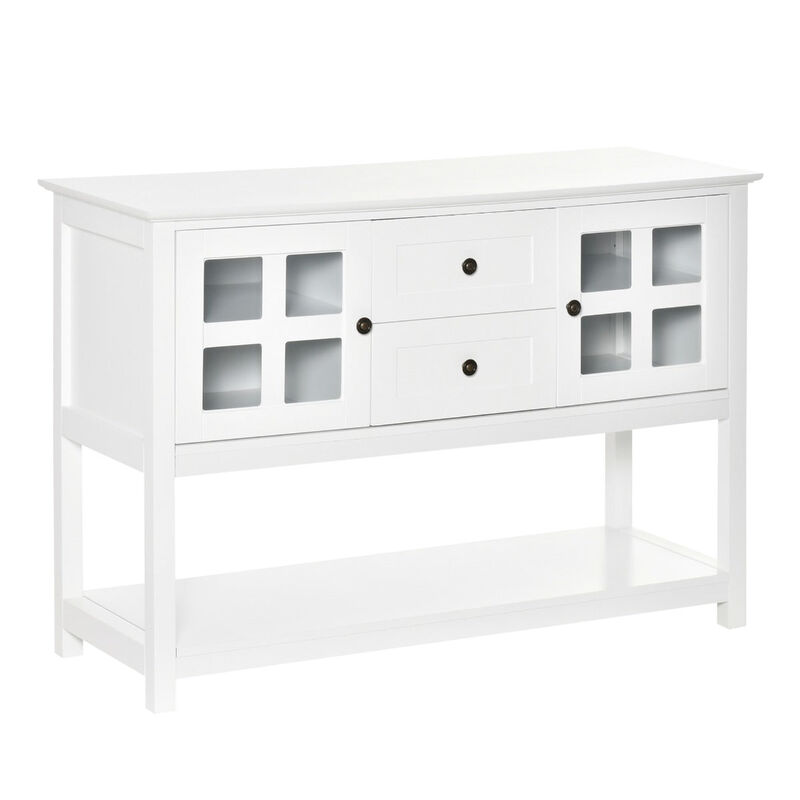 White Kitchen Buffet: Sideboard Cabinet with Glass Doors and Shelves
