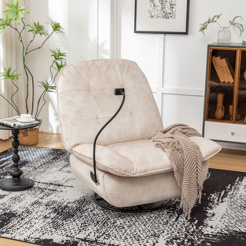 Reclining lazy chair, mobile phone holder, large and comfortable reading chair, swivel gliding rocking chair, gold-stamped velvet
