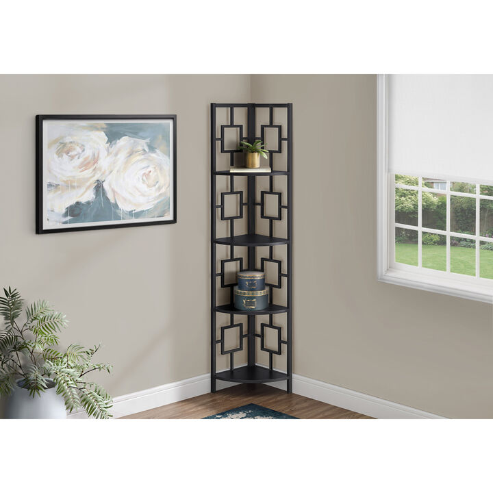Monarch Specialties I 3610 Bookshelf, Bookcase, Etagere, Corner, 4 Tier, 62"H, Office, Bedroom, Metal, Laminate, Black, Contemporary, Modern