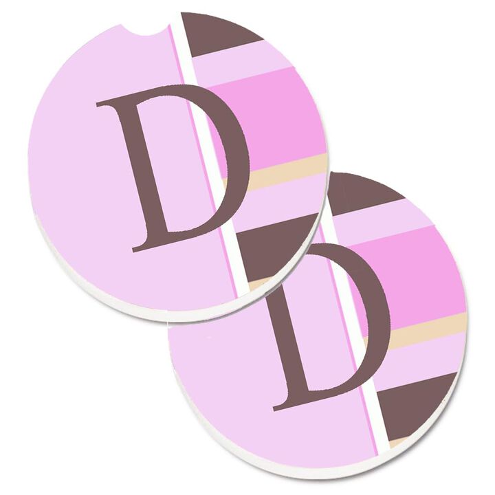 Caroline's Treasures Letter D Initial Monogram - Pink Stripes Set of 2 Cup Holder Car Coasters CJ1005-DCARC, 2.56, Multicolor