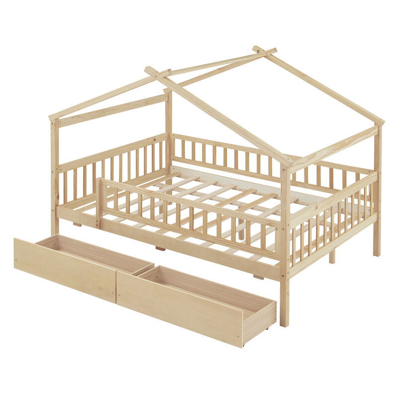 Streamdale Full Size Wooden House Bed With Two Drawers