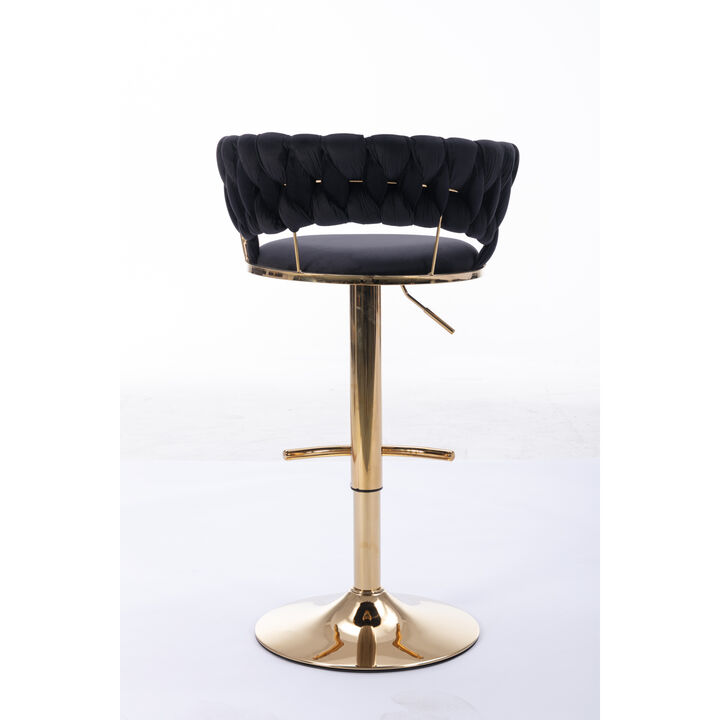 Set Of 2 Bar Stools, With Chrome Footrest And Base Swivel Height Adjustable Mechanical Lifting