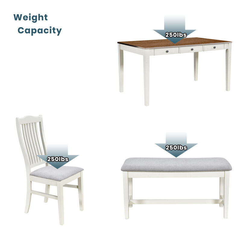 Mid-Century 6-Piece Wood Dining Table Set, Kitchen Table Set With Drawer, Upholstered Chairs