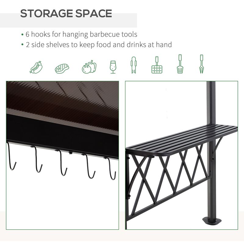 Black Coffee BBQ Haven: 8.3ft Patio Canopy Gazebo with Utensil Hooks