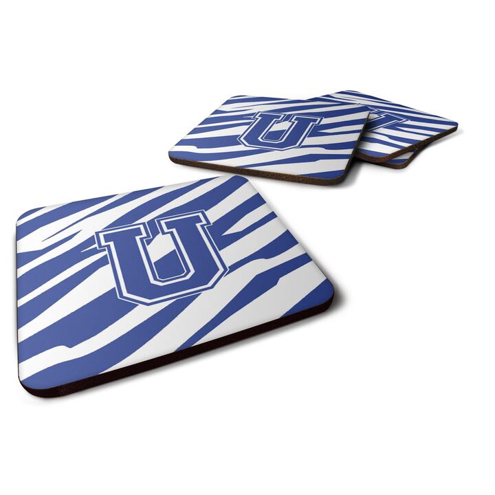 Caroline's Treasures CJ1034-UFC Monogram-Tiger Stripe Blue and White Foam Coasters (Set of 4), Initial Letter U, 3.5 H x 3.5 W, Multicolor
