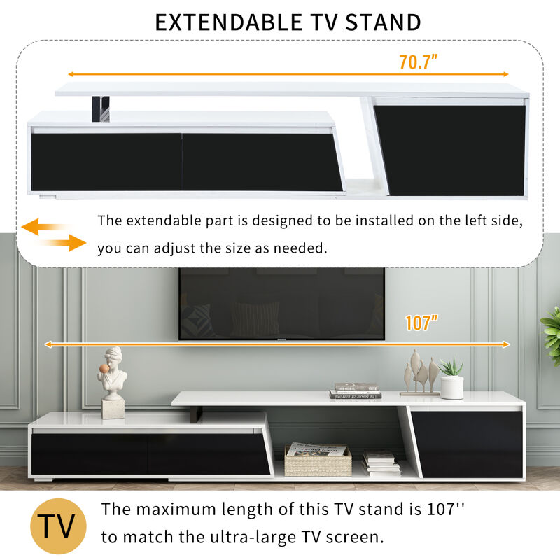 Rectangle TV Stand, 2 Drawers, 1 Cabinet, Up to 100"