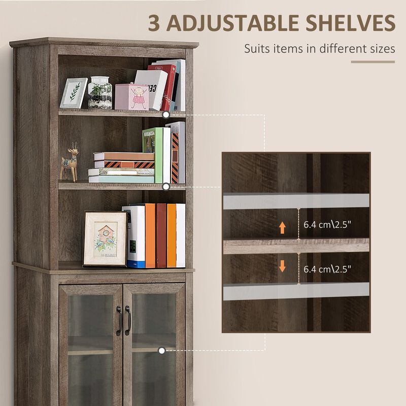 Black Kitchen Tower: 71" Storage Cabinet with Glass Doors and Shelves