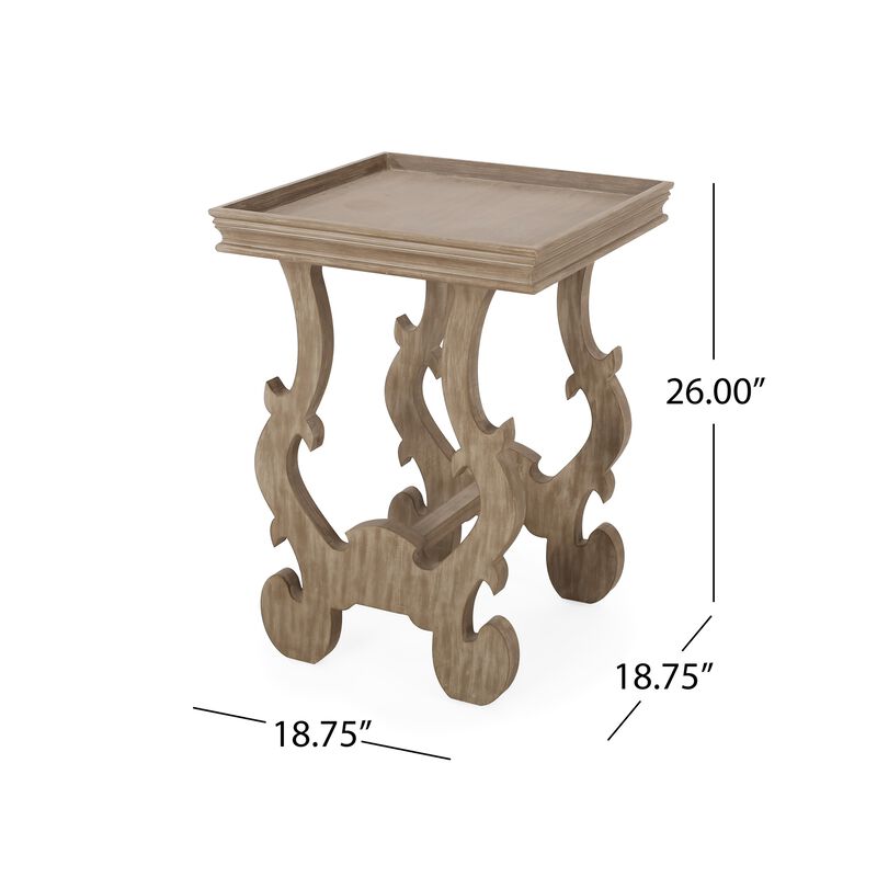 Side End Table, 19 Inch, Classic Curved Legs Design, Natural Brown - Benzara