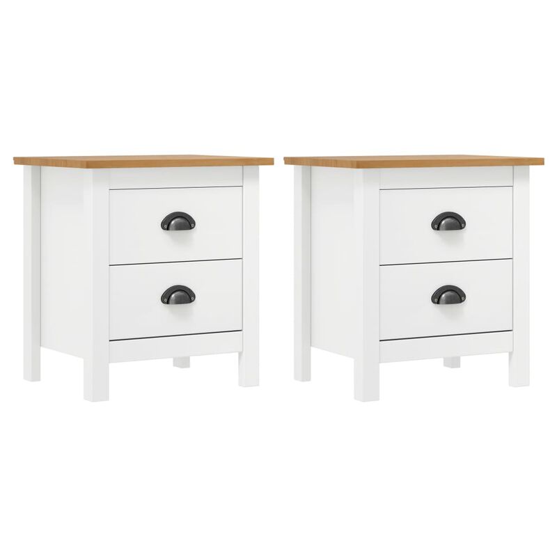 vidaXL Bedside Cabinet Hill 2 pcs White 18.1"x13.8"x19.5" Solid Pine Wood