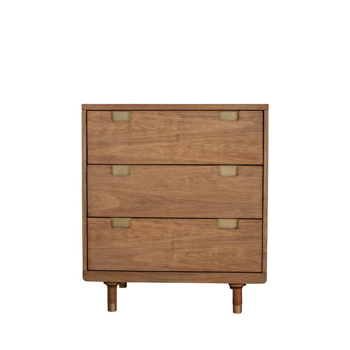 34 inch 3 Drawer Wooden Chest with Cutout Pulls, Small, Brown - Benzara